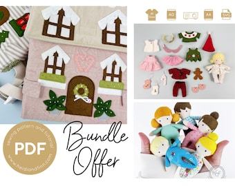 Lot de 3 sacs à dos pour maison de poupée de l'AVENT, maison de poupée calendrier de l'Avent, maison de poupée en tissu, motif maison de poupée souple, motif vêtements de poupée, motif poupée