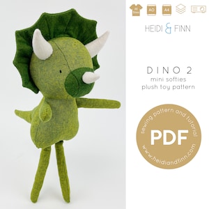 Dinosaur doll sewing pattern, Mini Dino 2 pattern, Dino sewing pattern, Dinosaur pdf pattern, plush dinosaur, doll sewing instructions