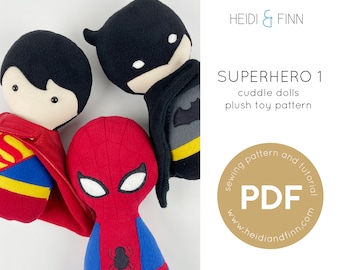 Superhero doll pattern, cuddle doll pattern, sewing pattern, soft doll pattern, pdf sewing pattern, toy pattern, plush doll pattern