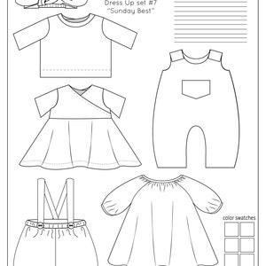 Mini Pals Dress up set 7, sunday best, doll clothing pattern, doll sewing pattern, doll pants pattern, doll dress pattern, hat doll pdf image 4