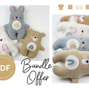 BoHo BUNDLE sewing pattern, bunny doll pattern, Embroidered bear plush toy, animal sewing pattern, bear toy sewing pattern, teddy bear pdf