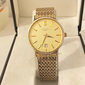 Vintage Rotary Gold on Sliver Watch Swiss Quartz Mens Watch Gift for Him