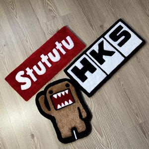 Juego de alfombras JDM Domo-kun, HKS, Stututu Nitro Designs, hecho a mano, para entusiastas de los coches, decoración del hogar y del garaje, alfombra para amantes de los coches, regalo para hombre, decoración JDM