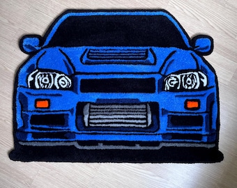 Handmade R34 Skyline Tufted Rug – JDM Motorsport Gift for Car Enthusiasts