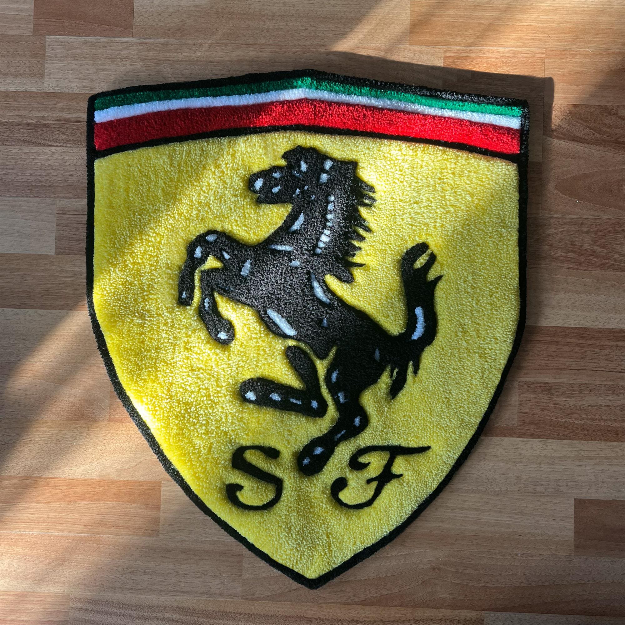 Ferrari Logo Tufted Rug – Handmade Motorsport Gift for Car Lovers