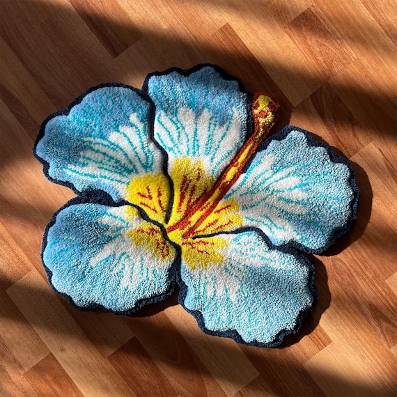 Handmade Hibiscus Tufted Rug | Boho Floral Carpet