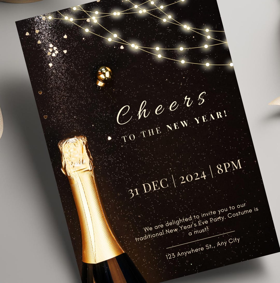 Editable New Years Eve Party Invitation, Cheers to the New Year ...