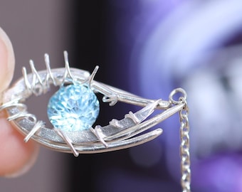 Gojo Satoru Eye Necklace 925 Sterling Silver Anime Pendant Cursed Sorcerer Six Eyes Charm Blue Crystal Cosplay Jewelry Anime JJK Gifts