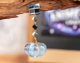 FF14 Pumpkin Earrings Fantasy Game Cosplay Jewelry Silver Tone Chain Drop Earrings Frosted Elegant Gift for Collectors Fans Magical Gift