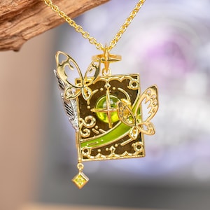 FF14 Scholar Job Sieradenset Goudkleurig Boekhanger Ketting Ring Handgemaakt Cosplaycadeau Spelfans Vlindervleugel Details Cosplayaccessoire