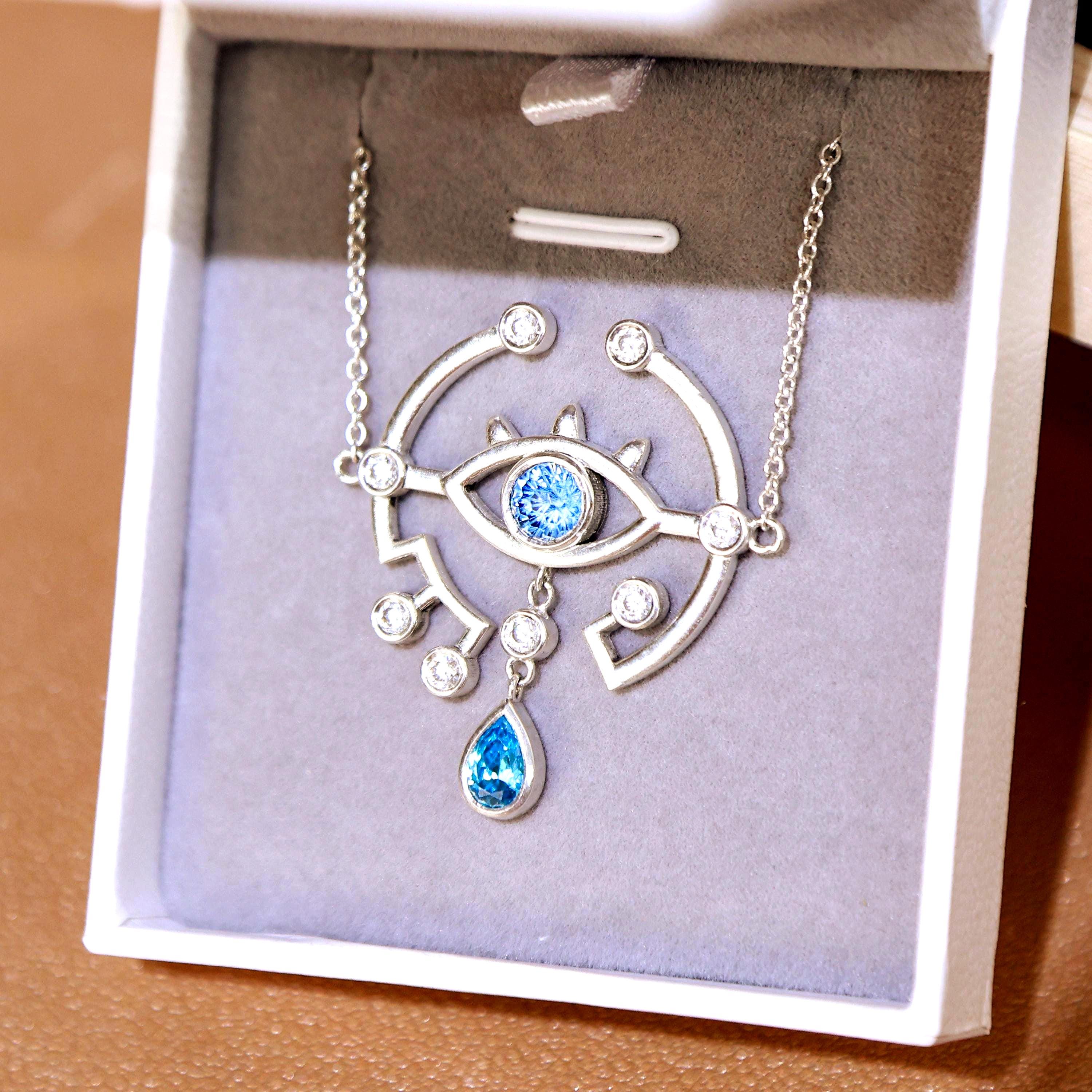 Legend of Zelda Sheikah Eye Necklace Blue Gemstone Sterling Silver ...