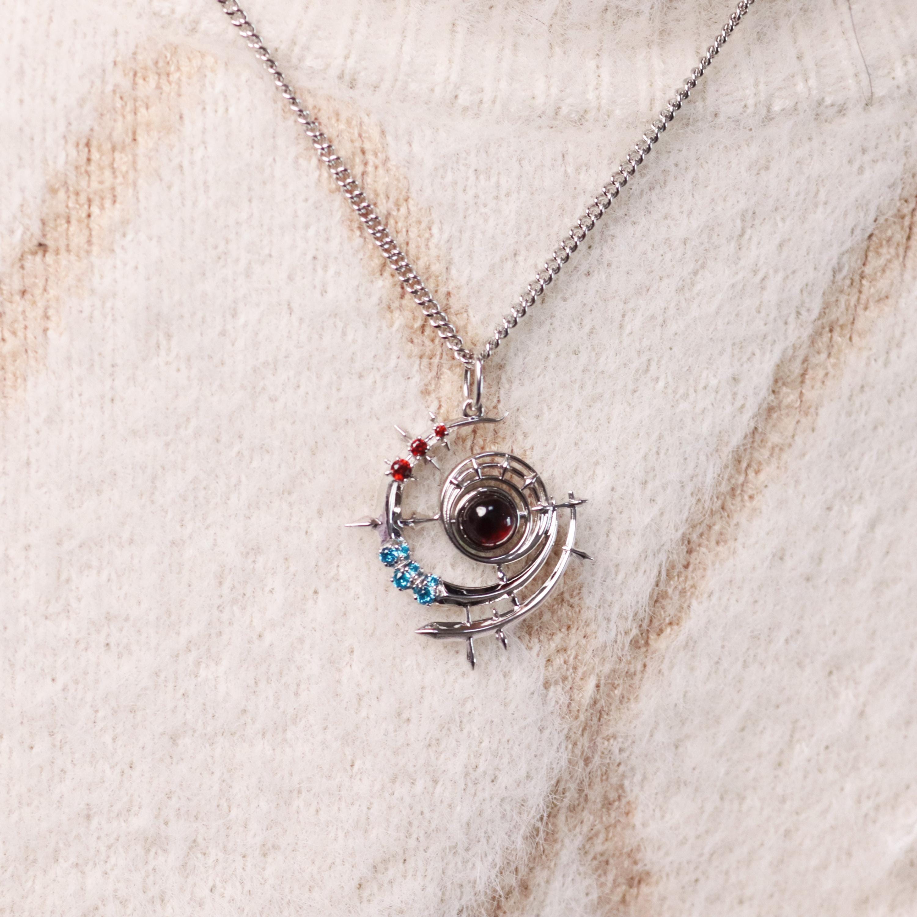 FF14 Black Mage Necklace Sterling Silver Rotating Center Stone