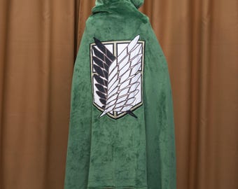 Attack on Titan Bathrobe Survey Corps Flag Shawl Fleece Throw Blanket for Anime Fans, Cozy Stylish Wearable Blanket Holiday Anime AoT Gift