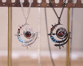 FF14 Black Mage Necklace Sterling Silver Rotating Center Stone Colored Accent Stones Final Fantasy XIV Cosplay Jewelry Couple Birthday gift