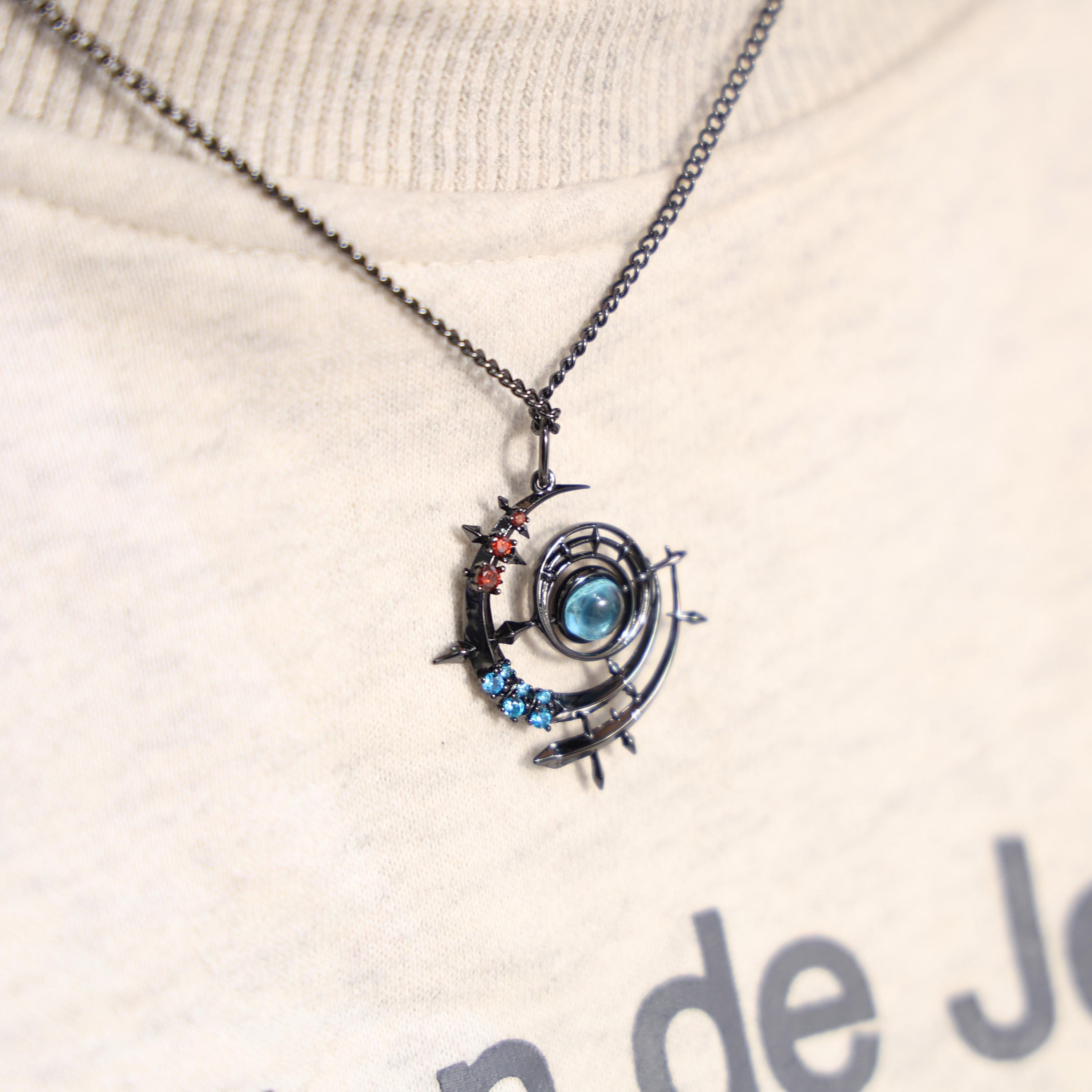 FF14 Black Mage Necklace Sterling Silver Rotating Center Stone