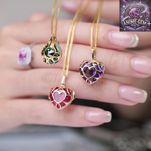 Zelda Heart Container Vessel Parure de bijoux en or 18 carats Collier Boucles d&#39;oreilles Bague Bracelet Pierres précieuses Cadeau d&#39;anniversaire artisanal pour BOTW TotK Gamer