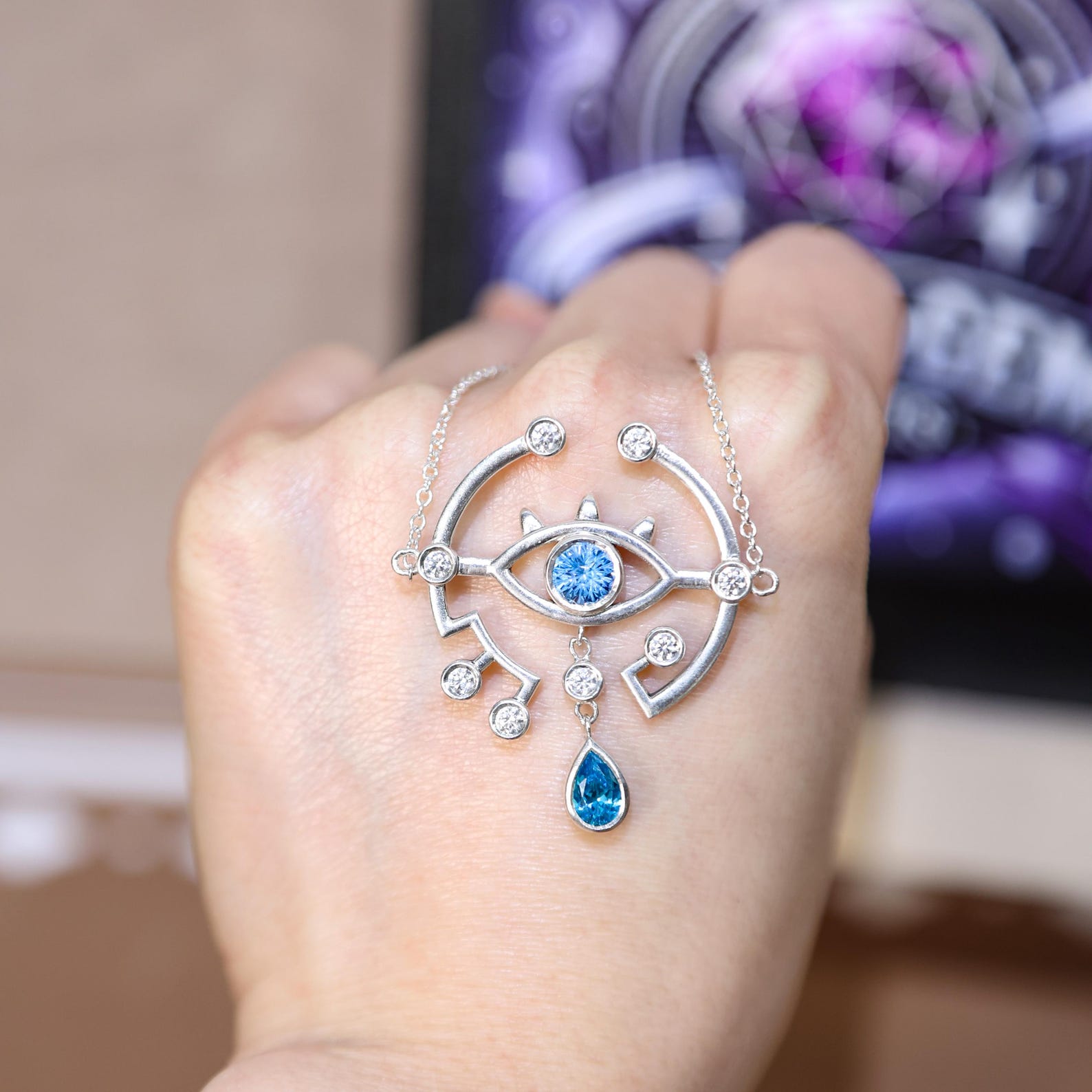 Legend of Zelda Sheikah Eye Necklace Blue Gemstone Sterling Silver ...