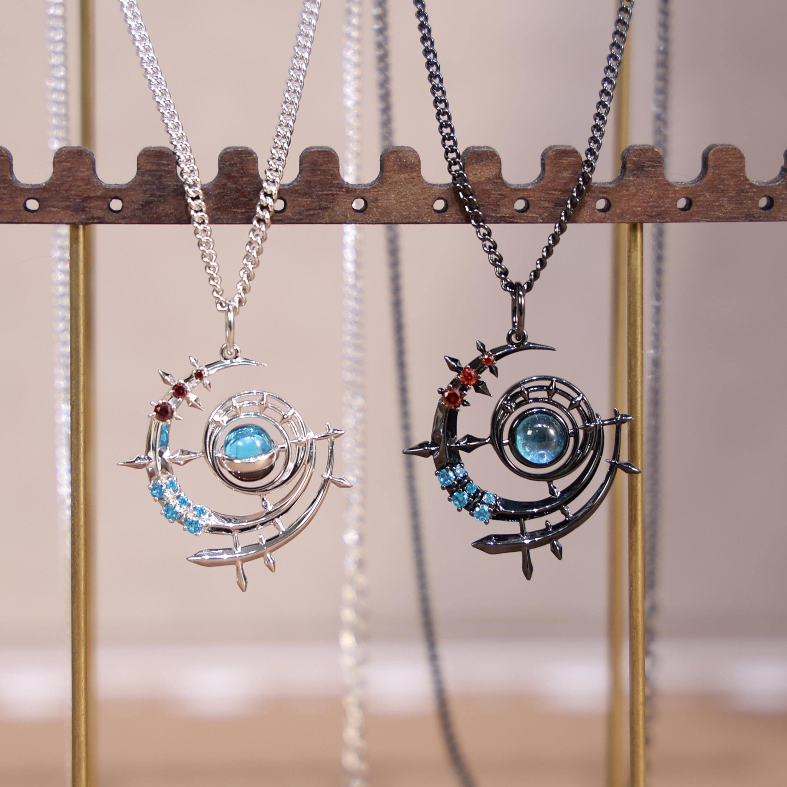 FF14 Black Mage Necklace Sterling Silver Rotating Center Stone
