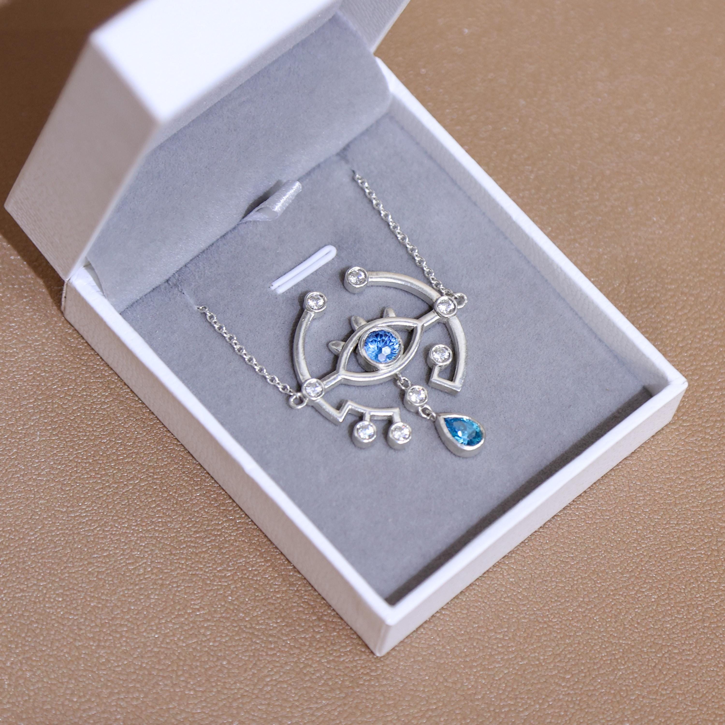 Legend of Zelda Sheikah Eye Necklace Blue Gemstone Sterling Silver ...
