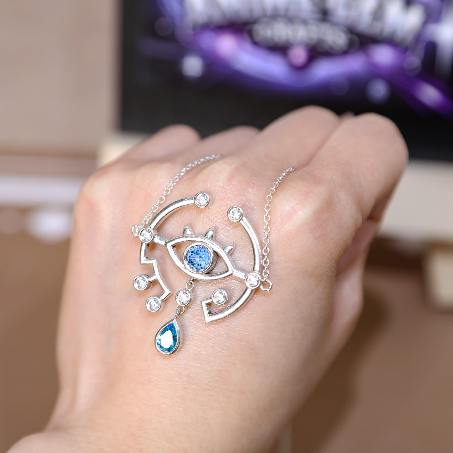 Legend of Zelda Sheikah Eye Necklace Blue Gemstone Sterling Silver ...