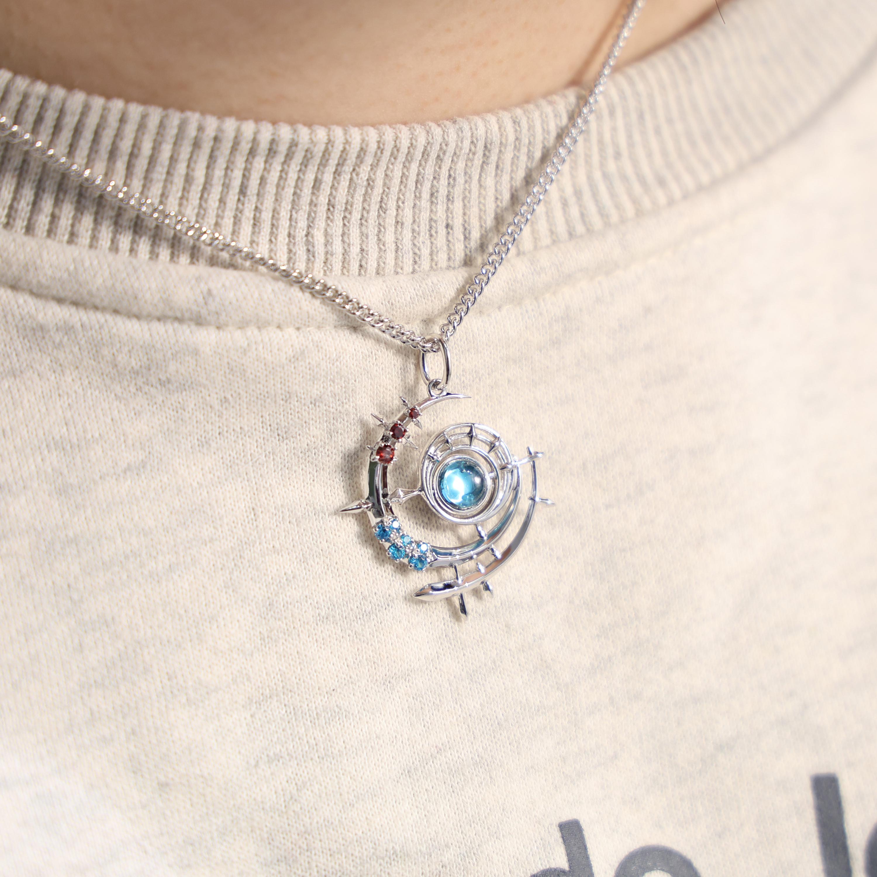 FF14 Black Mage Necklace Sterling Silver Rotating Center Stone