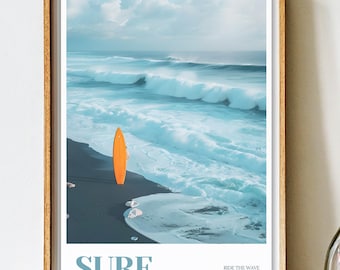 Surf Poster Surf Art Beachy wall art Retro surf poster Surfboard wall art Beach room decor surfing poster beach print digital print