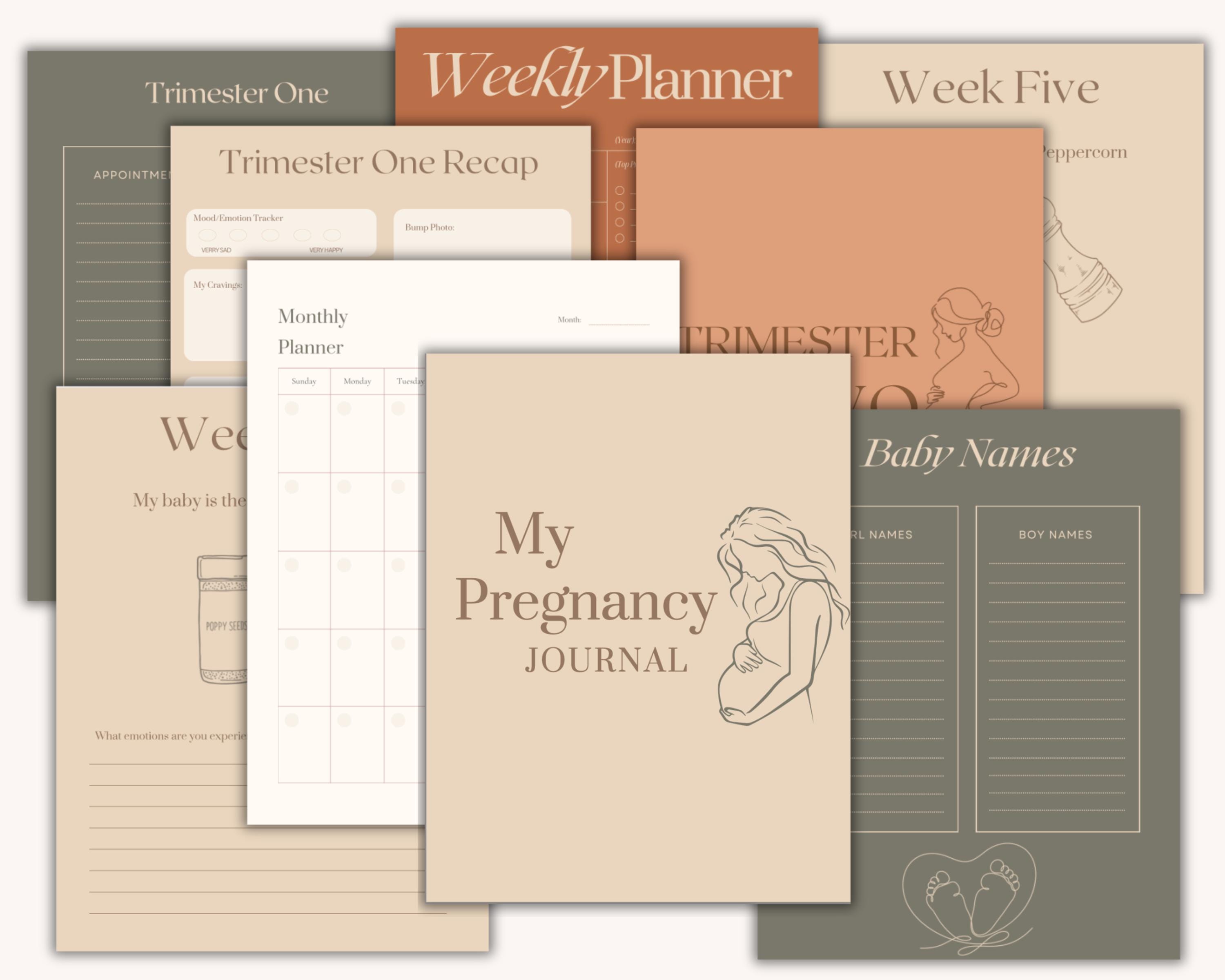 Printable Pregnancy Journal, Weekly Pregnancy Tracker, Pregnancy Journal, Baby Tracker ...