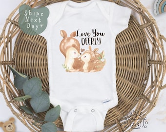 Cute Animal Baby Onesies® Brand, Love You Deerly Baby Bodysuit, Boho Woodland Animal Mommy and Baby, Adorable Mother’s Day Gift for New Moms