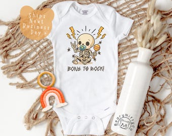 Cute Rockstar Baby Tee, Halloween Skeleton Bone To Rock Baby Onesies® Brand, Rock Music Lover Parents Baby Outfit, October Baby Shower Gift