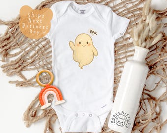 Cute Ghost Baby Shirt, Retro Halloween Boo Baby Bodysuit, Kawaii Ghost Graphic Baby Tee, Halloween Theme Baby Shower Gift for Newborns