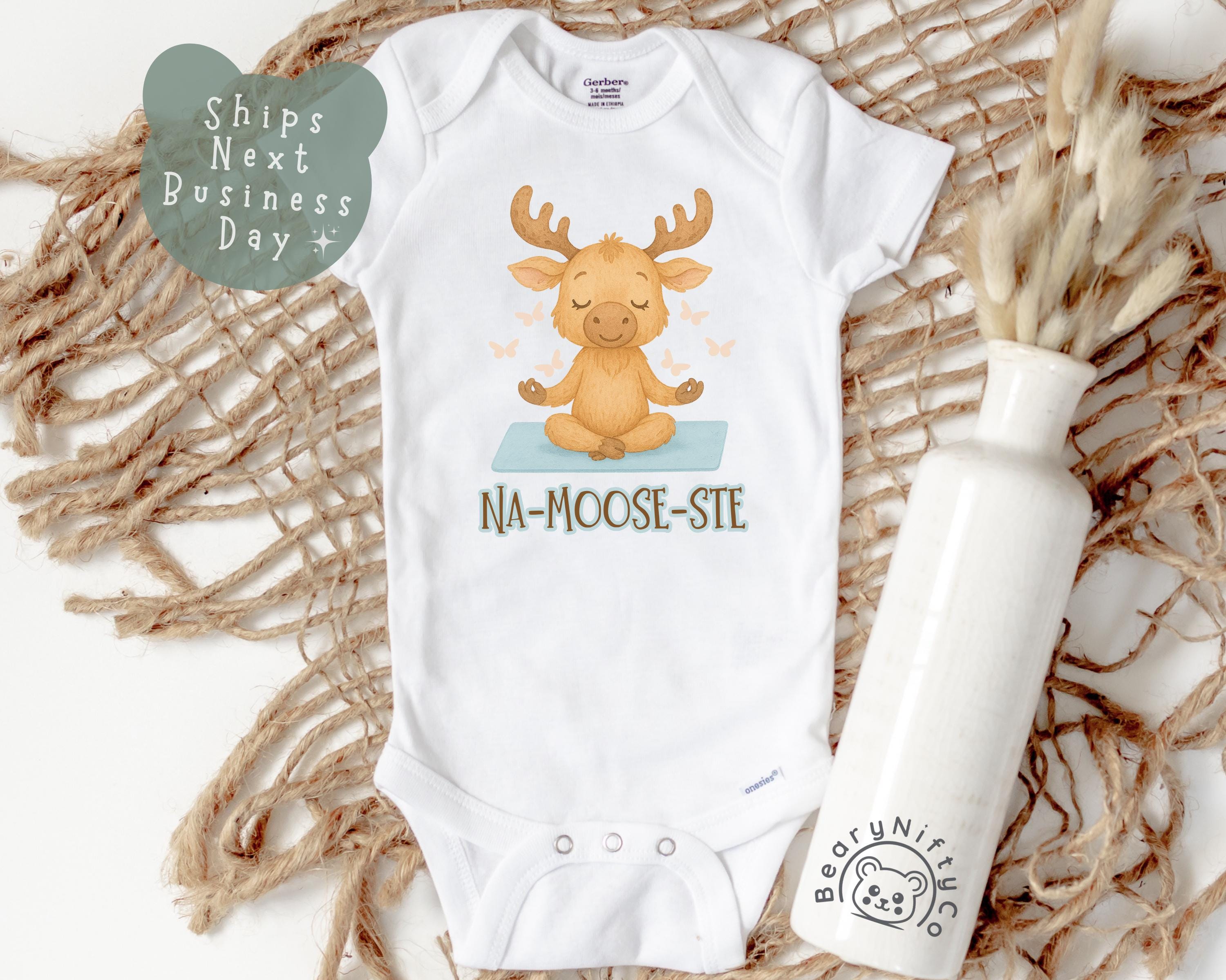 Cute Yoga Baby Tshirt, Funny Na-Moose-Ste Lotus Pose Baby Bodysuit, Woodland Theme Animal Baby Clothes, Meditation Namaste Yoga Baby Outfit