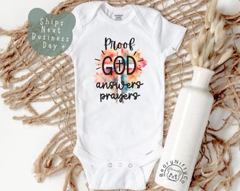 Gift From God, Child of God Baby Onesies® Brand, Proof That God Answers Prayers Baby T Shirt, Watercolor Cross Religious Baptism Baby Outfit