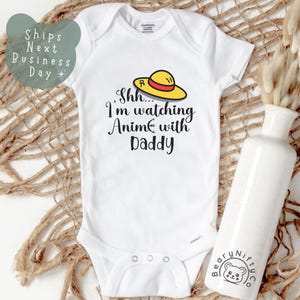 Mono de bebé de anime divertido, mono de bebé con la frase "Shh, estoy viendo anime con papá", regalo ideal para el primer día del padre para los fanáticos del anime.