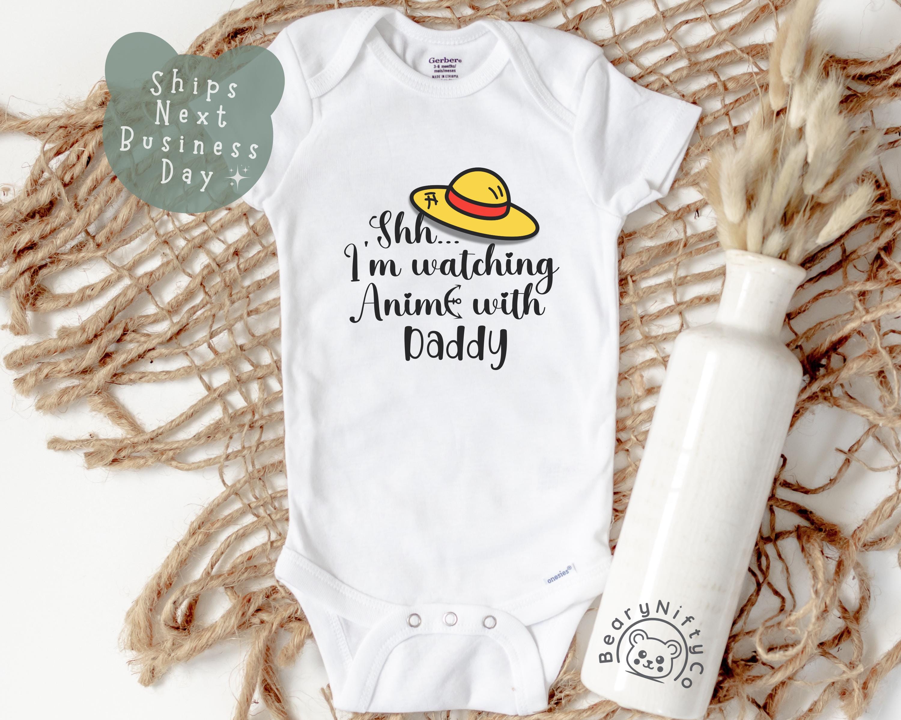 Funny Anime Baby Onesies® Brand, Cute Shh I’m Watching Anime With Daddy Baby Bodysuit, Cute Anime Fan Parents Gift for First Father’s Day