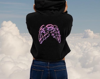 Angel Wings Crop Hoodie: Women's Fleece Hooded Sweatshirt