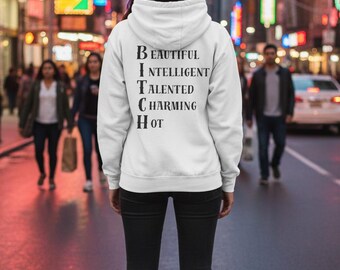 Sudadera con capucha "BITCH", suéter con mensaje de empoderamiento femenino, sudadera divertida para mujer, sudadera feminista, ropa informal, regalo inspirador