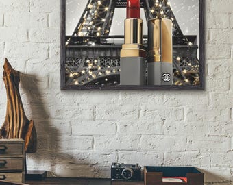 Chanel Lipstick Canvas Art, Fashion Wall Decor, Makeup Lover Gift,