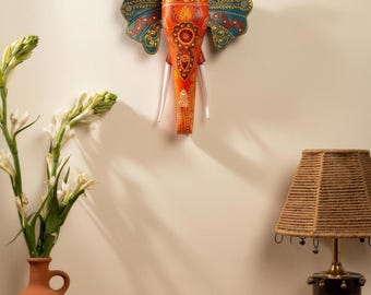 Handmade Elephant face Wall Hanging Wooden/Iron Wall mounted Elephant Face Antique Home Decor Collectible Art Indian Wall Decor Boho Style