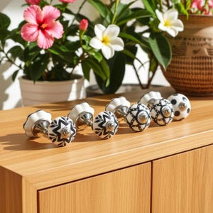 Lot of 10 Ceramic Drawer Knobs Black and white Drawer pulls Cabinet Knob Cabinet pulls Wardrobe knobs Indian Interior Decor