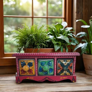 Wooden 3 Drawer chest Ceramic Indian drawer Trinket Jewelry Box Decorative mini Drawer Home Decor Collectible Art Gift for her Boho style