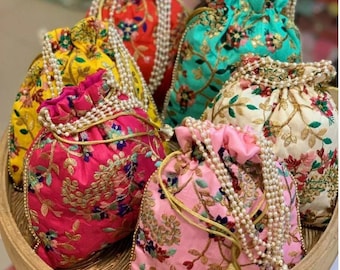 Pack of 100 Embroidery Potli bags Indian Clutch bags Drawstring potli bags Wedding favor bags pooja return gifts Wedding return gift