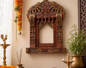 Wooden Jharokha Wall Decor Rajasthani Style Hand carved 24 Inch Jharokha Wall Mirror Frame Traditional Jharokha Wall Mounted Window Frame
