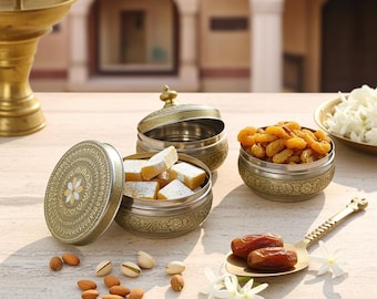Paquete de 100 cajas de acero Meenakari de 5 pulgadas, caja de regalo de almacenamiento, regalos de devolución de bodas indias, regalos de recuerdo de fiesta, regalos de devolución de Pooja, regalos de devolución a granel