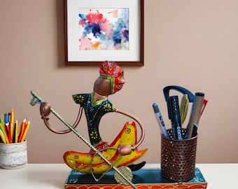 Metal Pen stand Musician laga Pen holder Office desk Pen stand decorative Pen holder Indian Decor Pencil/ Marker stand Gift for Dad