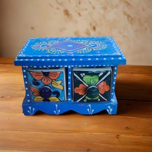 Wooden Trinket Box 2 Drawer chest Ceramic chest Jewelry Storage Drawer Tabletop drawer Decorative drawer Home Decor Indian Collectible Art
