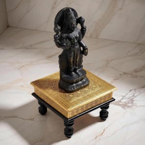 Brass Chowki Indian Bajot Chaurang Pooja Chowki for God Idols Wooden Paata table