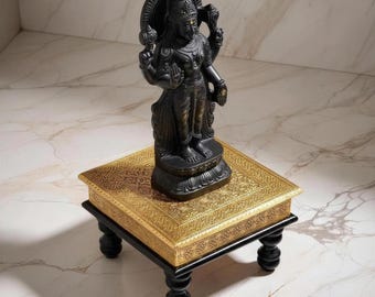 Ottone Chowki Indian Bajot Chaurang Pooja Chowki per God Idols Tavolo Paata in legno