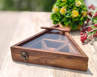 Sheesham Wood 4 Partition Spice Box Kitchen Organizer Masala Daani spices Organizer