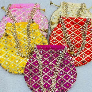 Pack of 100 embroidery with mirror work Potli bag Party favors gift bag Indian return gift pooja return gift Wedding favors gift Diwali gift