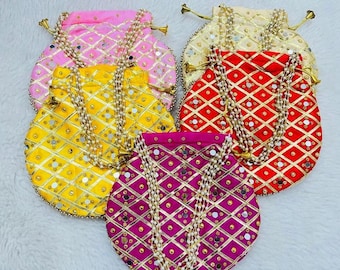 Pack of 100 Embroidery potli gift bags Drawstring Indian potli Wedding favor gifts Bulk return gifts party favor gifts Pooja return gifts